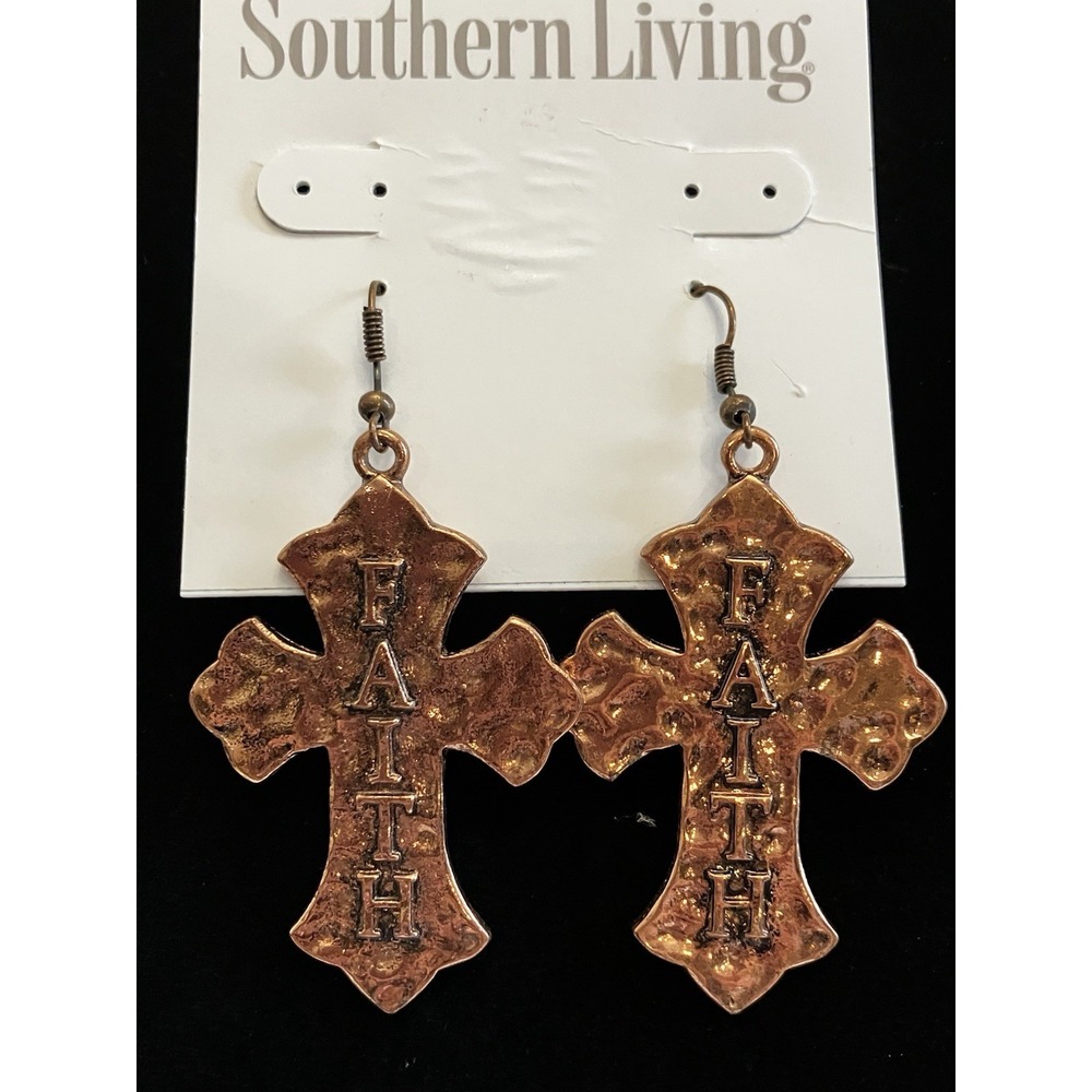 Southern Living Faith Cross Earrings Hammer Copper Shabby Chic Southwest Rodeo